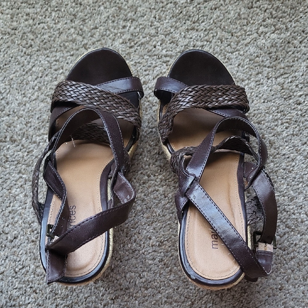 Brown leather wedges